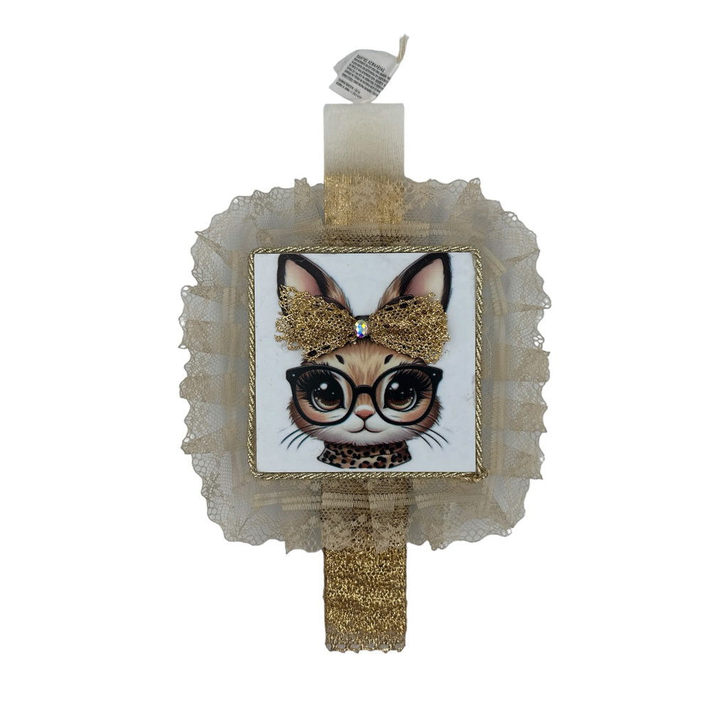 PapellΛαμπάδα Χειροποίητη Πλακέ Αρωματική Chic Λαγός Leopard - Gold Δαντέλα Σε Καδράκι 26 Εκpapell.gr